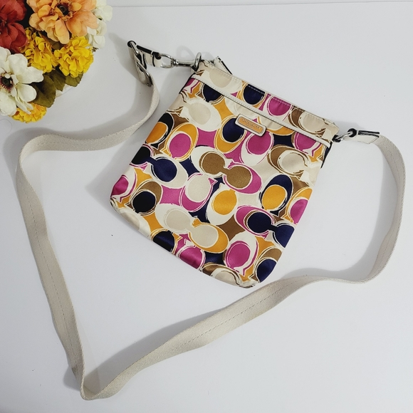 Coach Handbags - COACH PINK ORANGE SCARF PRINT CROSSBODY BAG